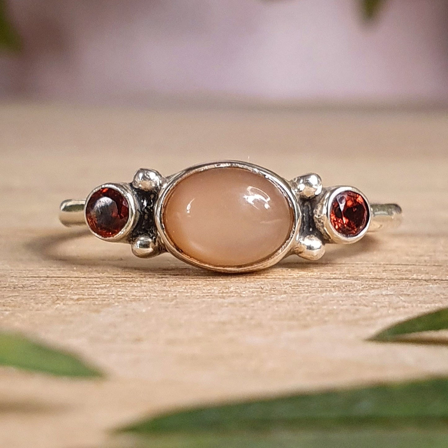 Peach Moonstone Ring - Size 8.5/R (ZX483)