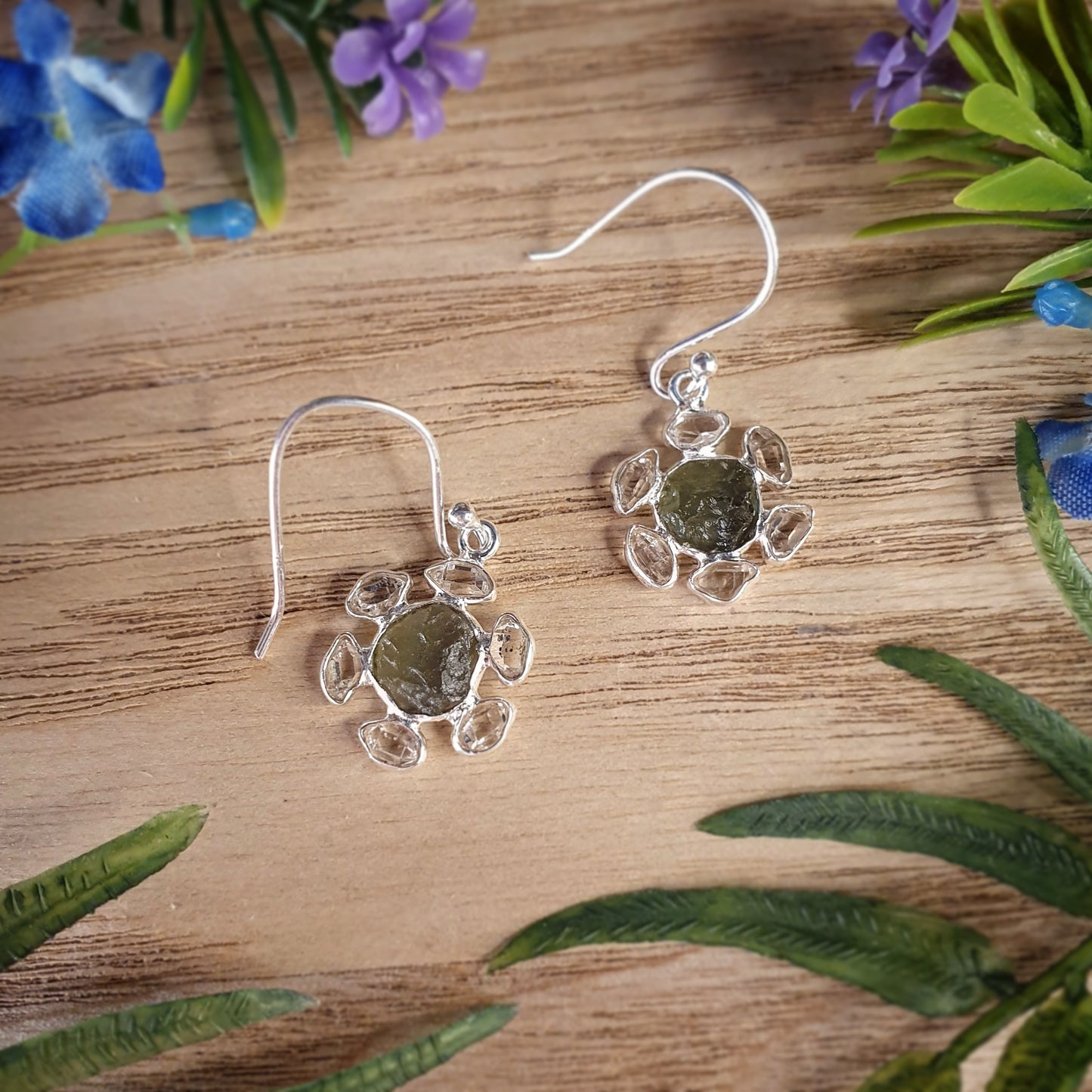Moldavite, Herkimer Earrings (mx534)