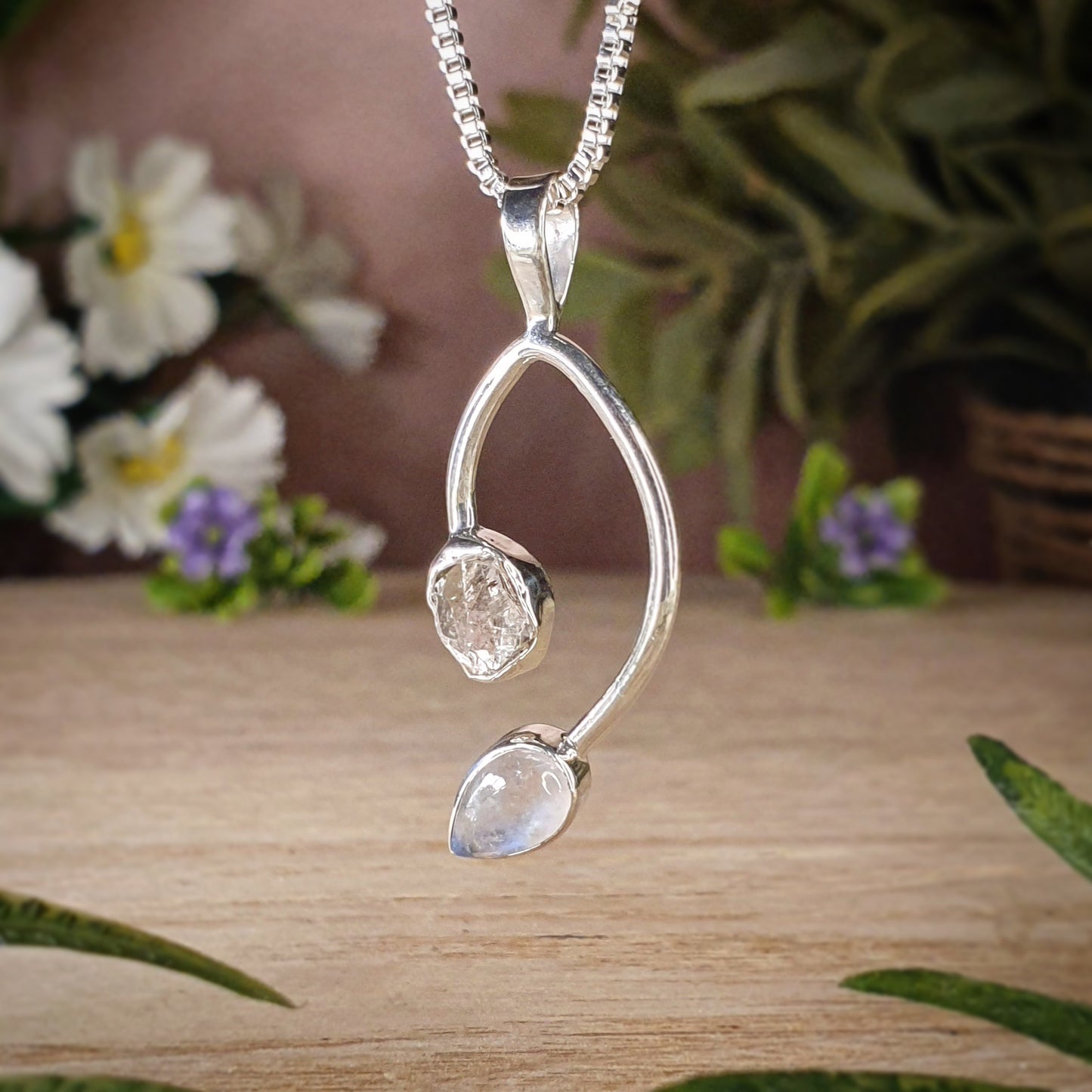Herkimer Diamond, Moonstone Pendant (mx598)