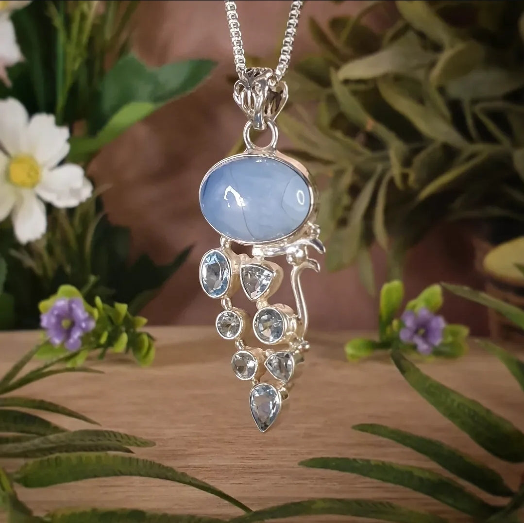 Owyhee Opal, Blue Topaz Pendant (mx811)