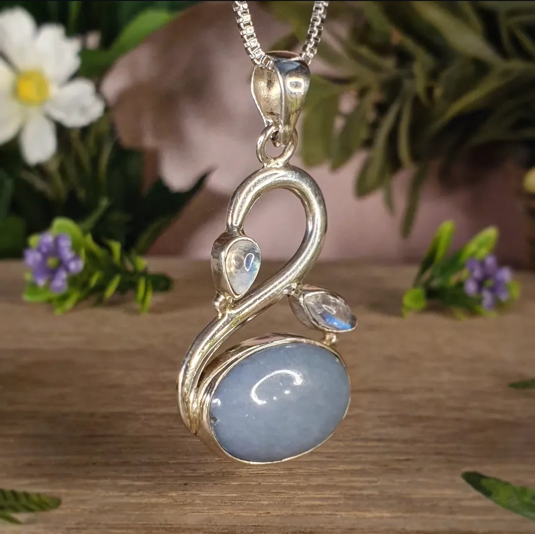 Angelite and Moonstone Pendant (mx813)