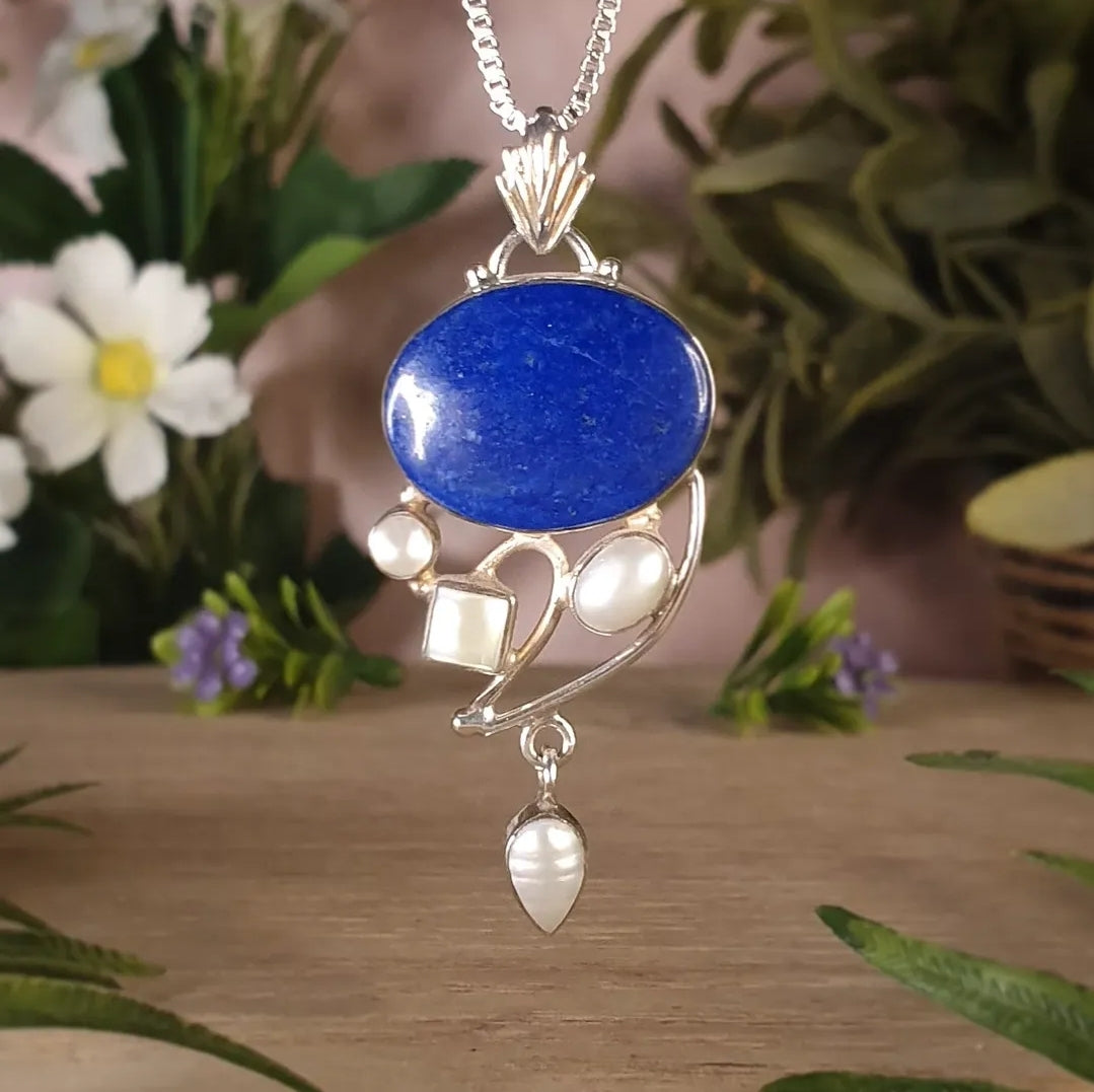 Lapis Lazuli, Pearl Pendant (mx815)