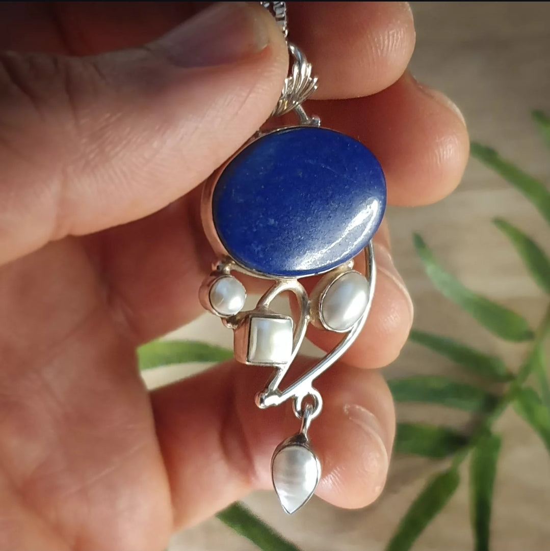 Lapis Lazuli, Pearl Pendant (mx815)
