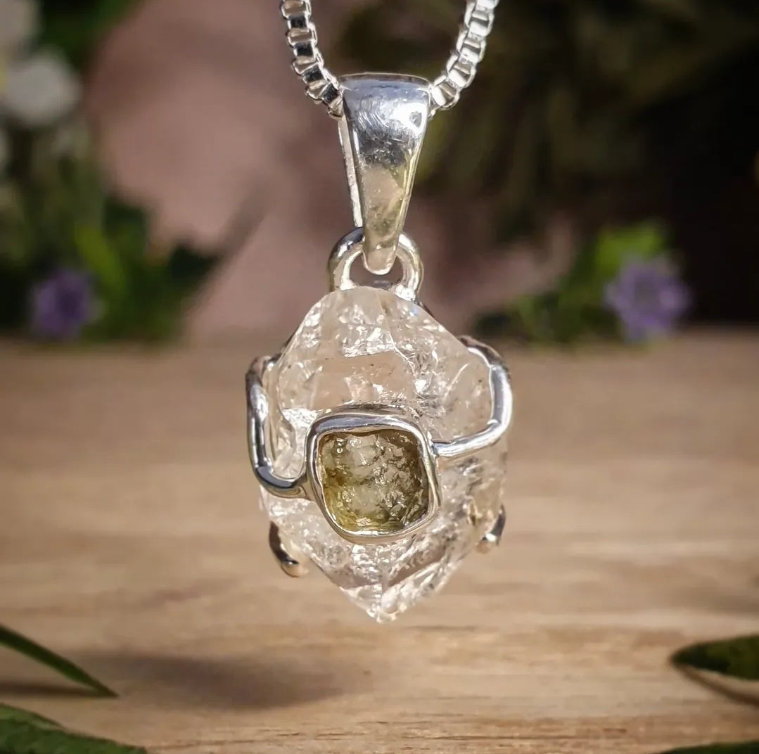 Moldavite, Herkimer Diamond Pendant (mx840)
