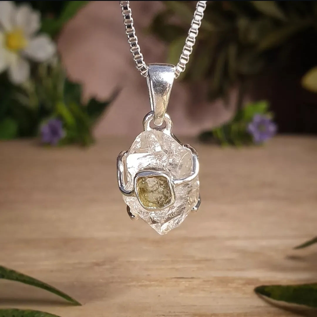 Moldavite, Herkimer Diamond Pendant (mx840)