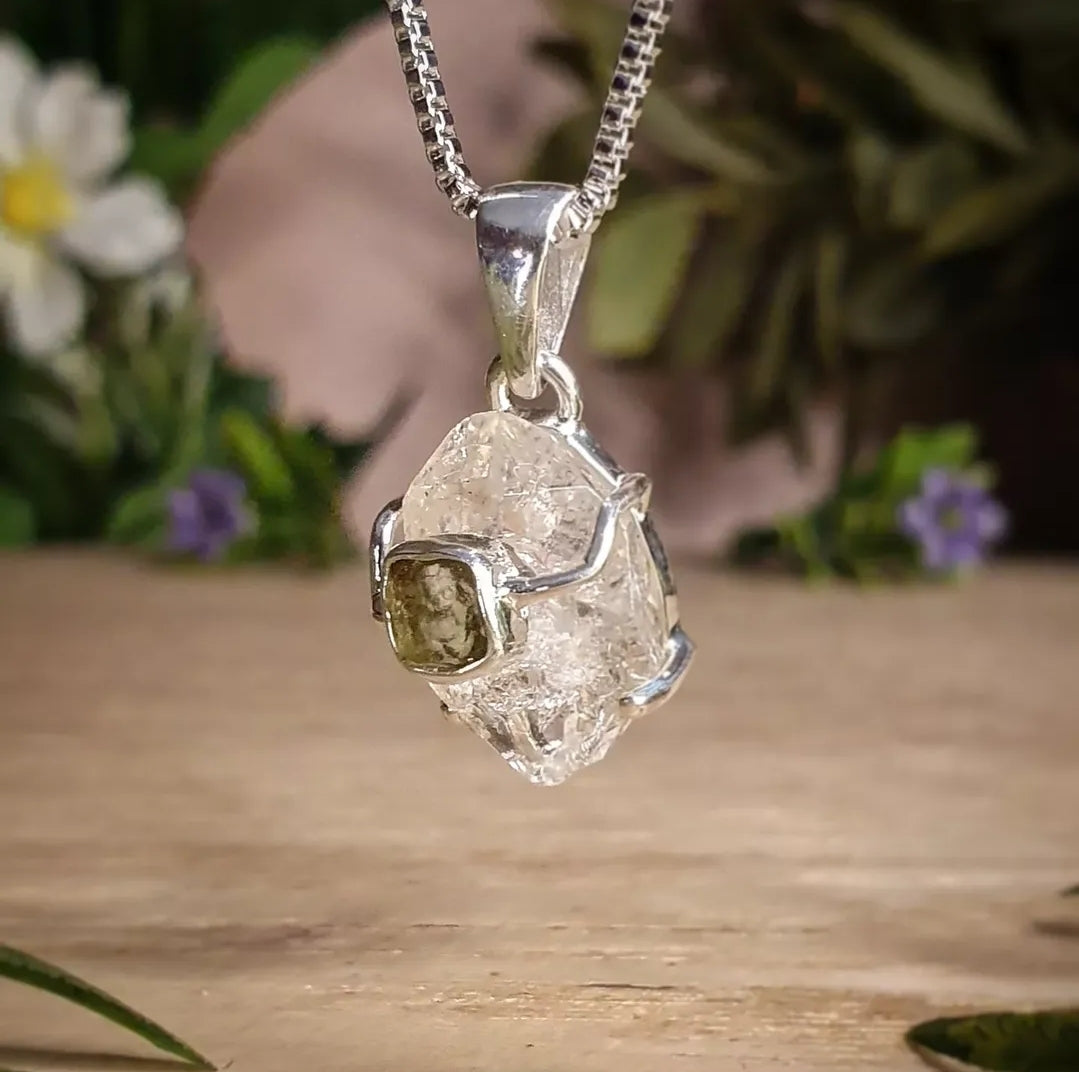 Moldavite, Herkimer Diamond Pendant (mx840)