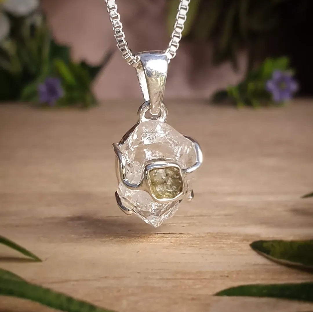 Moldavite, Herkimer Diamond Pendant (mx840)