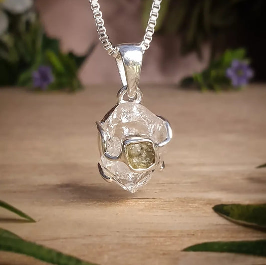 Moldavite, Herkimer Diamond Pendant (mx840)