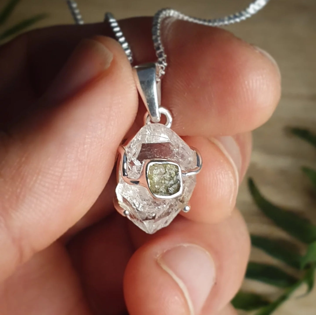 Moldavite, Herkimer Diamond Pendant (mx840)