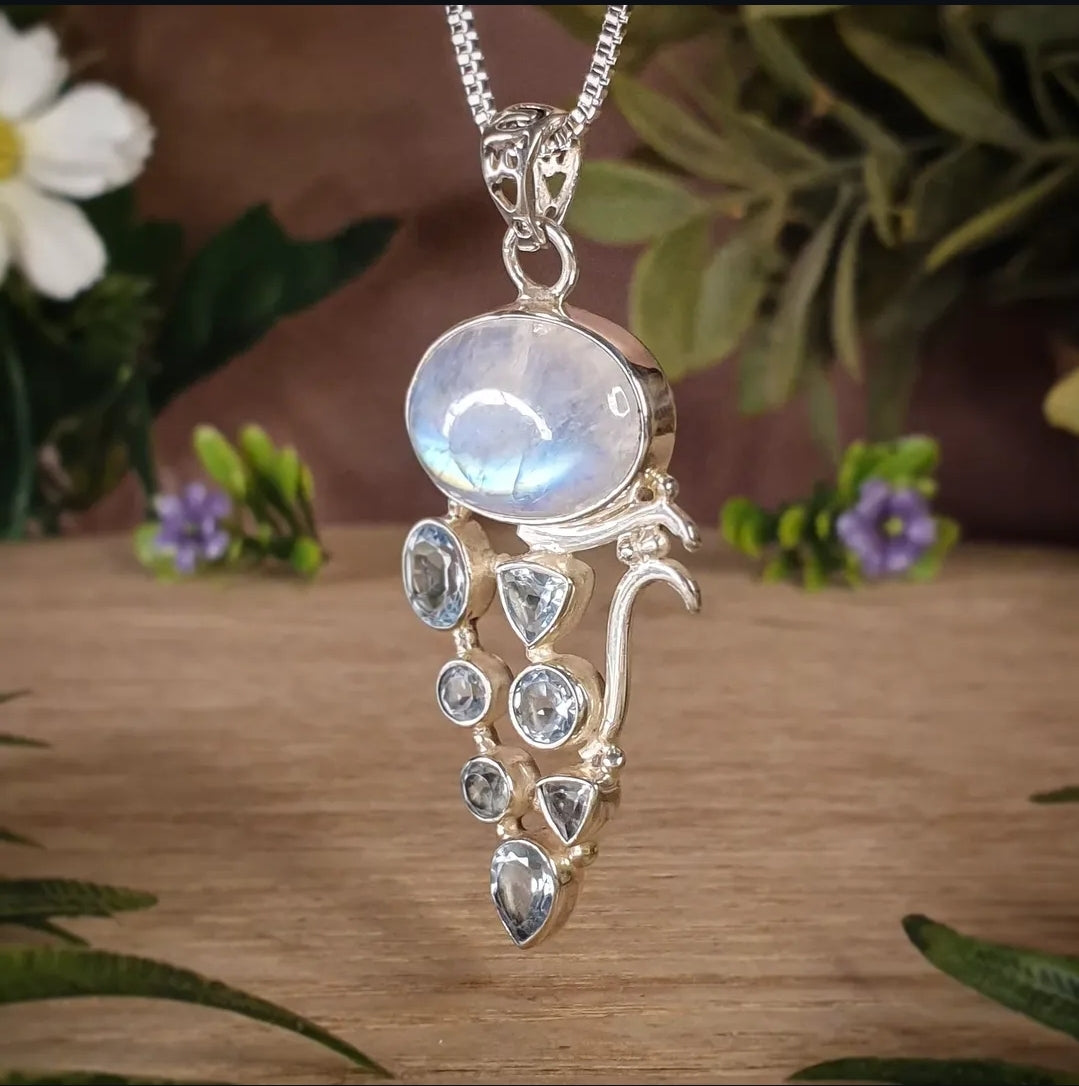 Moonstone, Blue Topaz Pendant (mx869)