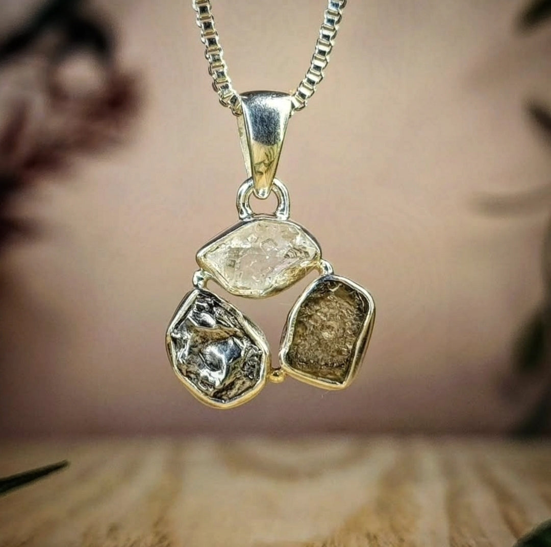 Super Trio Pendant - Moldavite