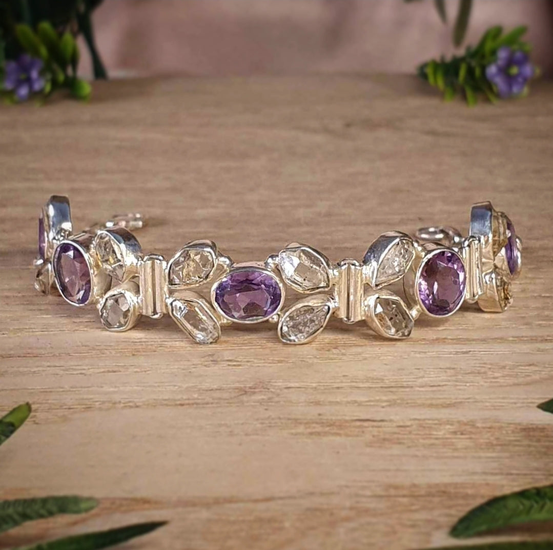 Amethyst, Herkimer Diamond Bracelet (mx867)