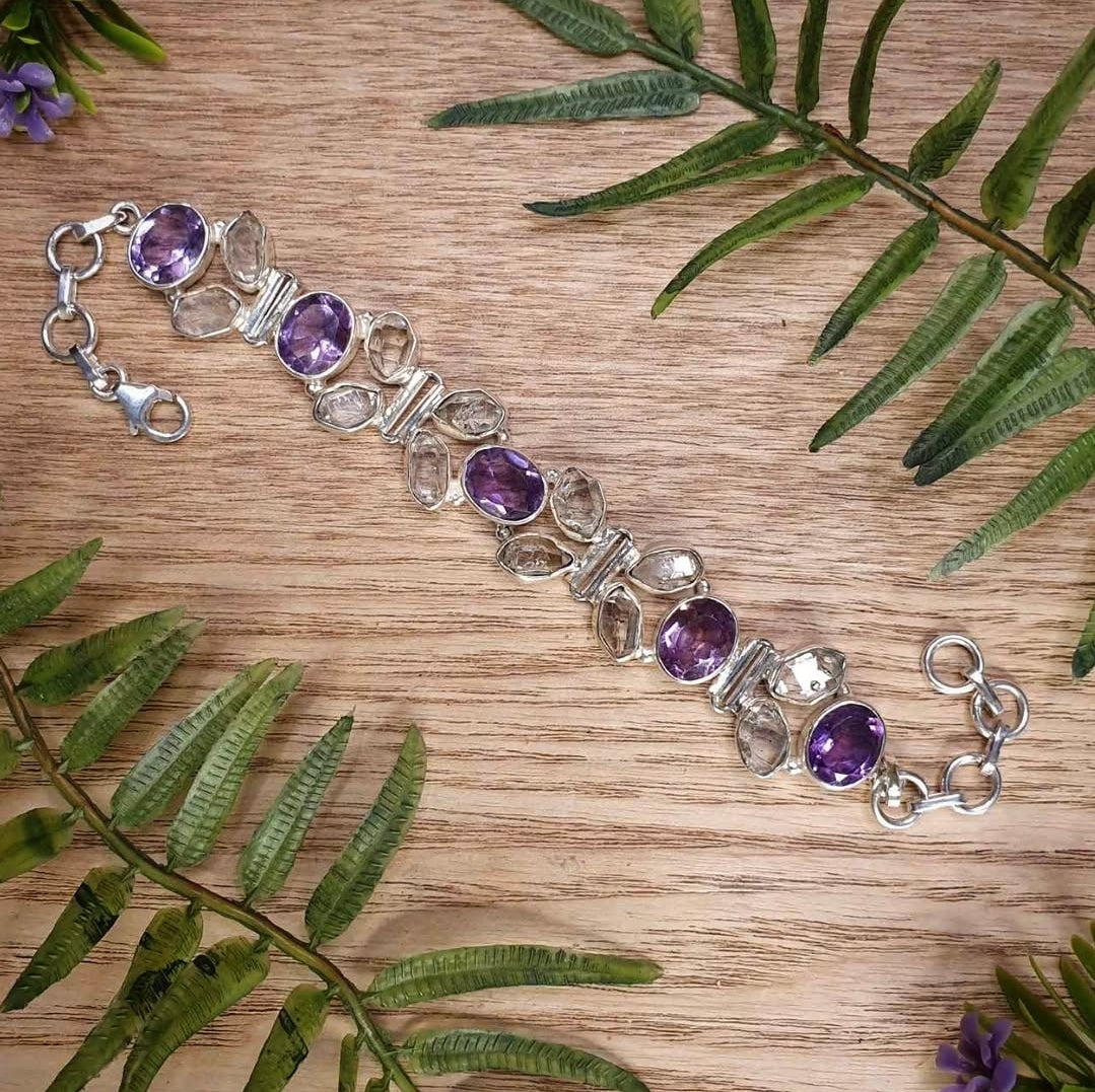 Amethyst, Herkimer Diamond Bracelet (mx867)