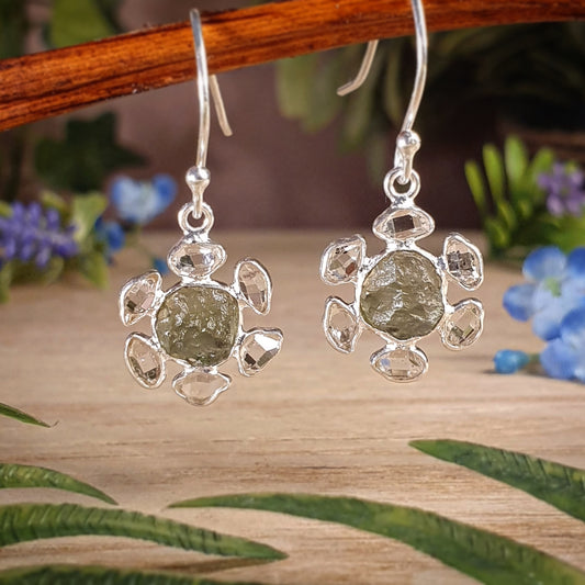 Moldavite, Herkimer Earrings (mx534)