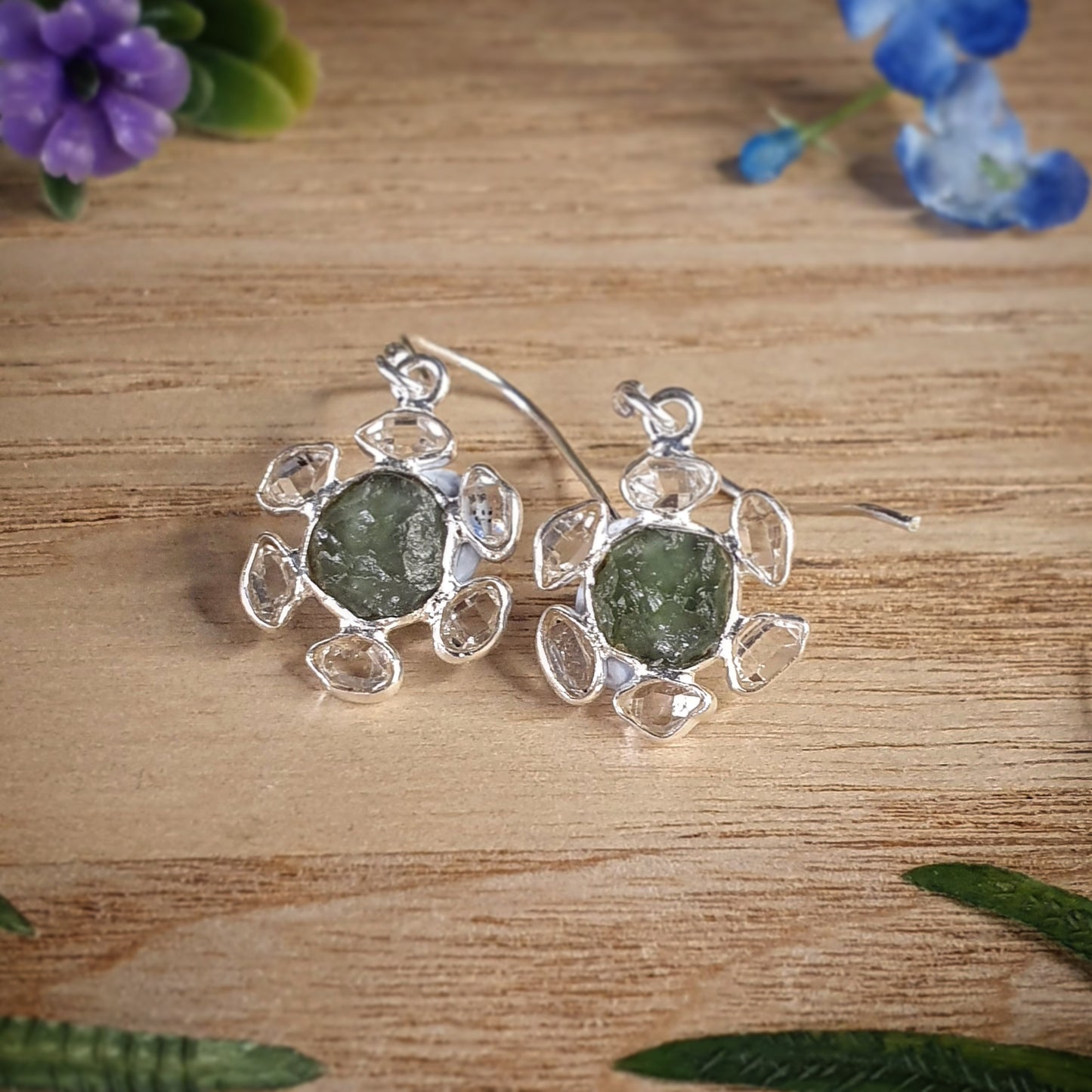 Moldavite, Herkimer Earrings (mx534)