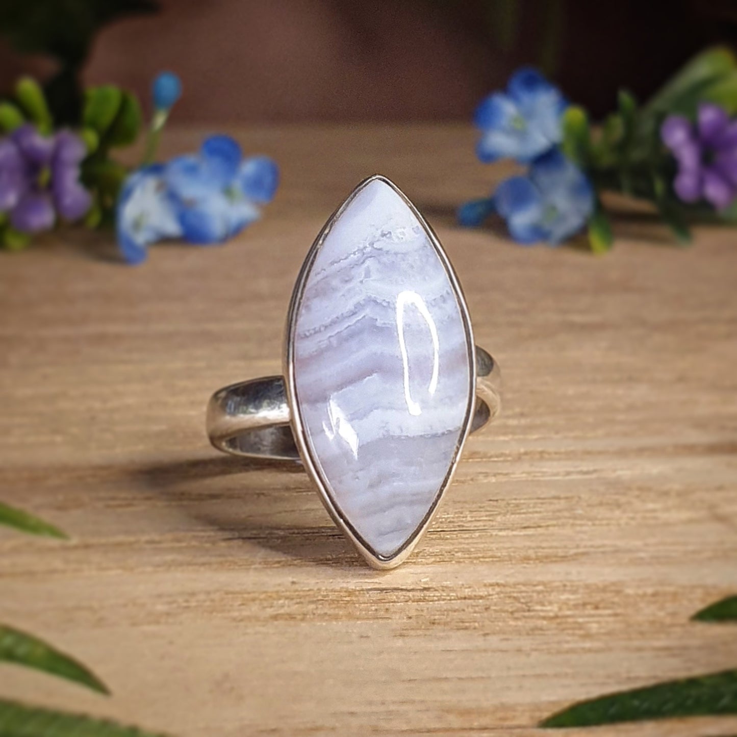 Blue Lace Agate Ring - Size 9 (jx212)