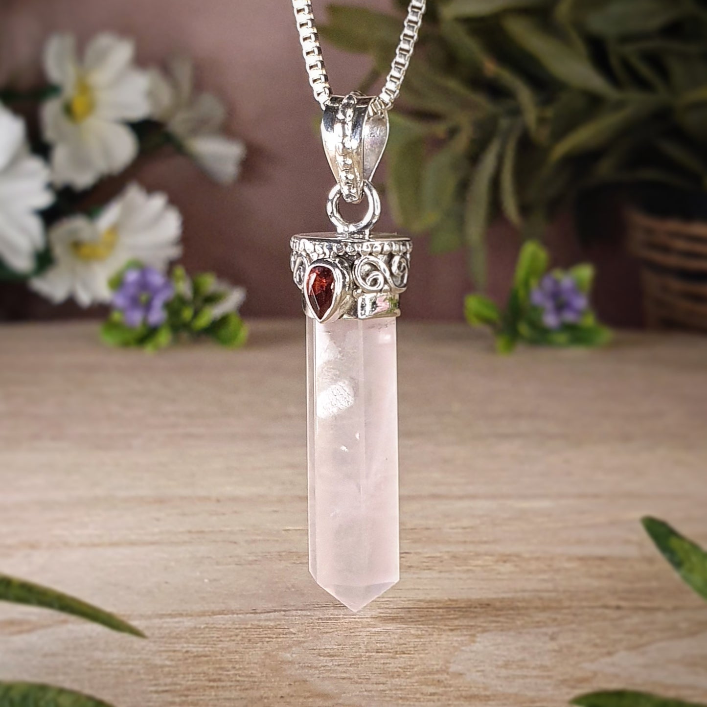 Rose Quartz, Garnet Pendant (mx594)