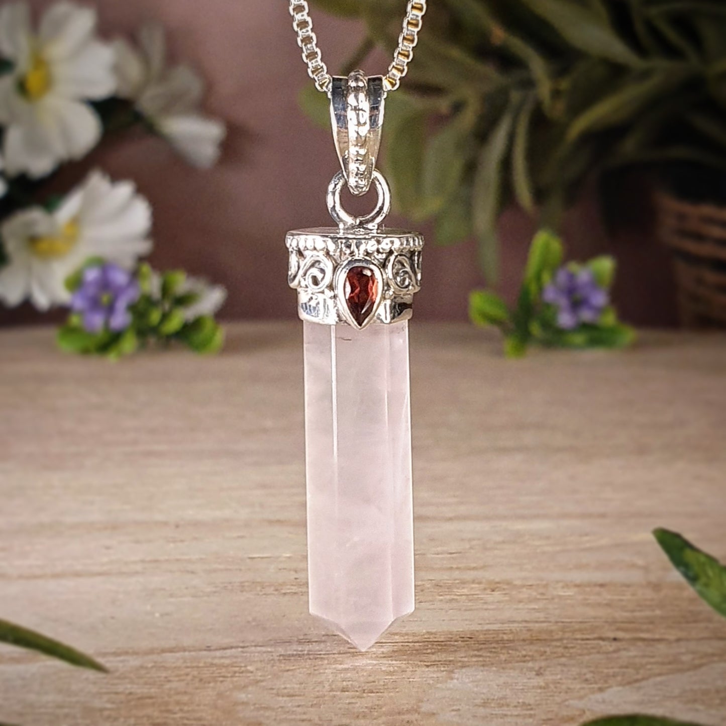 Rose Quartz, Garnet Pendant (mx594)