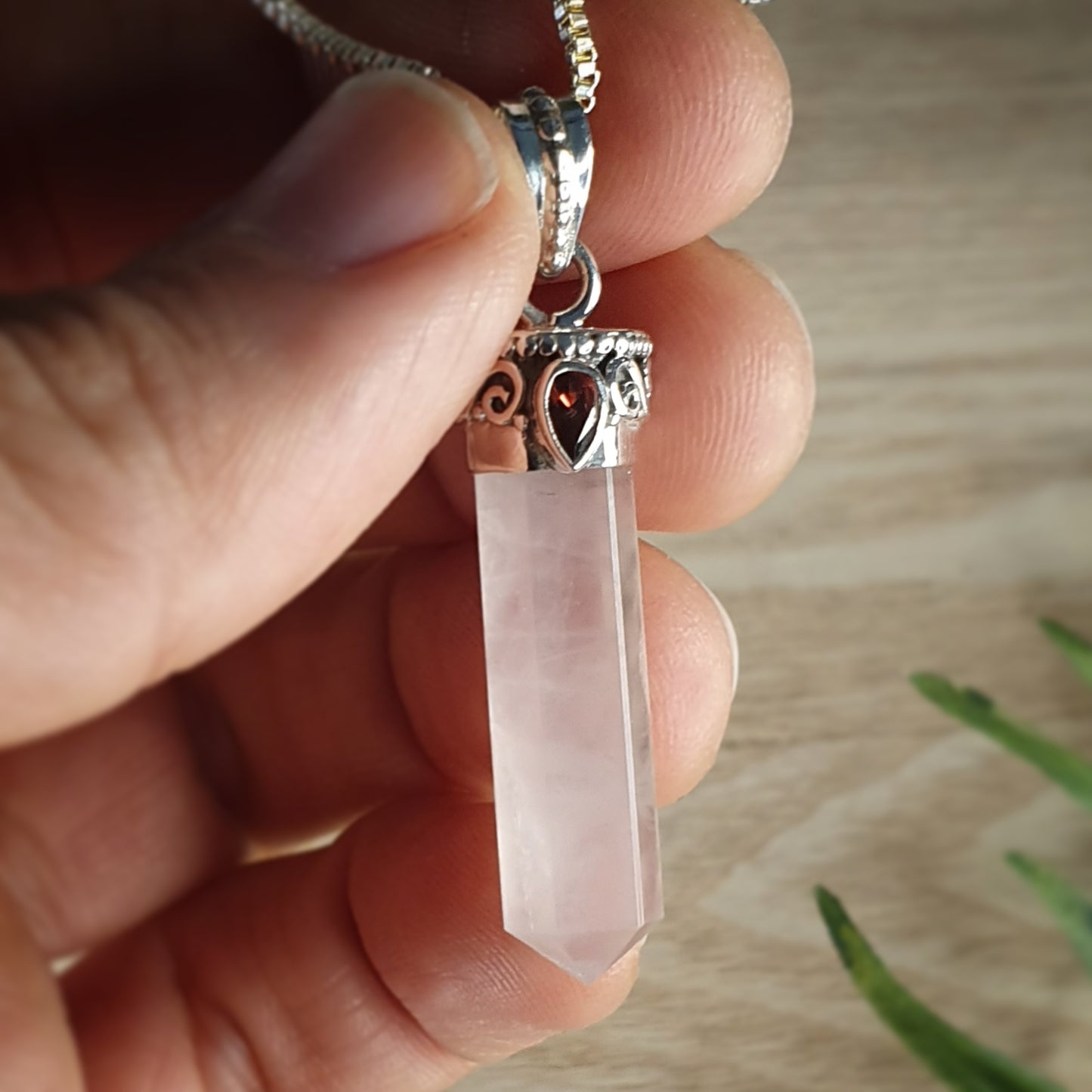 Rose Quartz, Garnet Pendant (mx594)