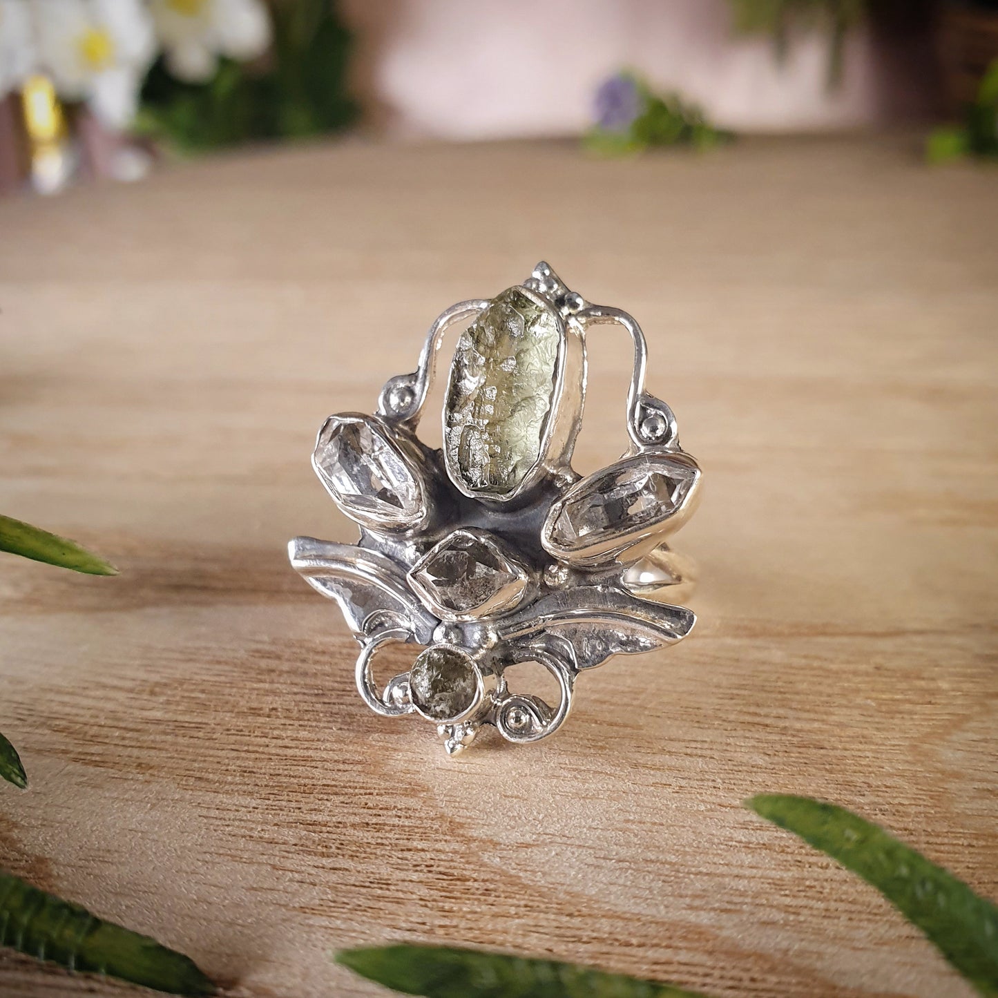 Super Trio Ring - Moldavite - size 6 (mx682)