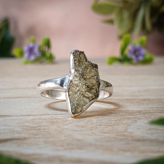 Moldavite Ring - size 8.5 (mx701)