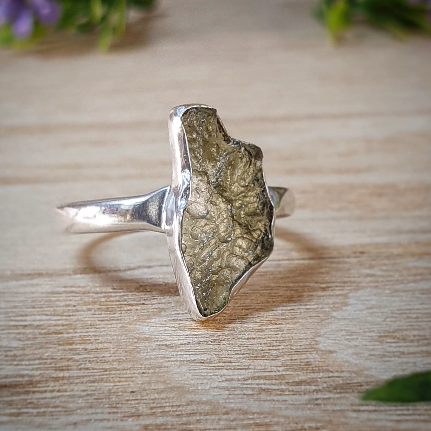 Moldavite Ring - size 8.5 (mx701)