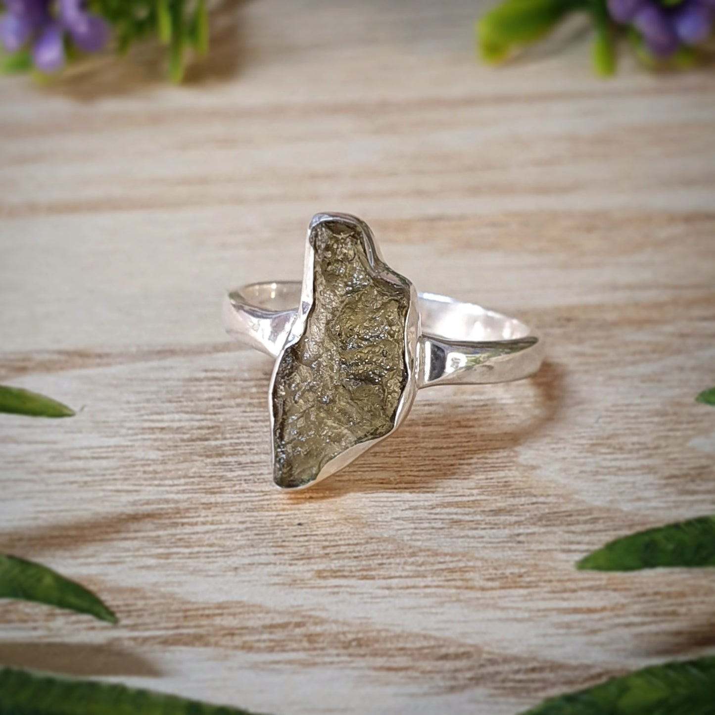 Moldavite Ring - size 8.5 (mx701)