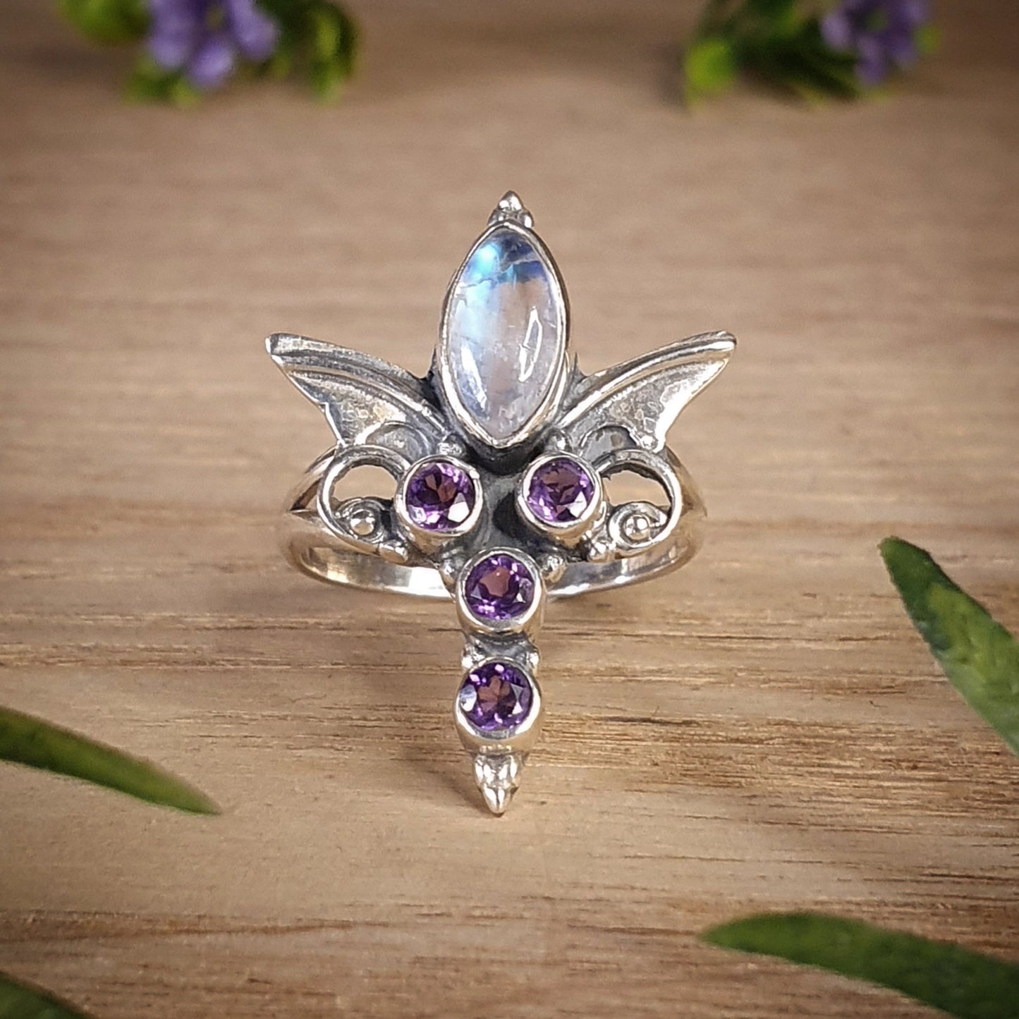 Moonstone, Amethyst Ring - 8 (mx707)