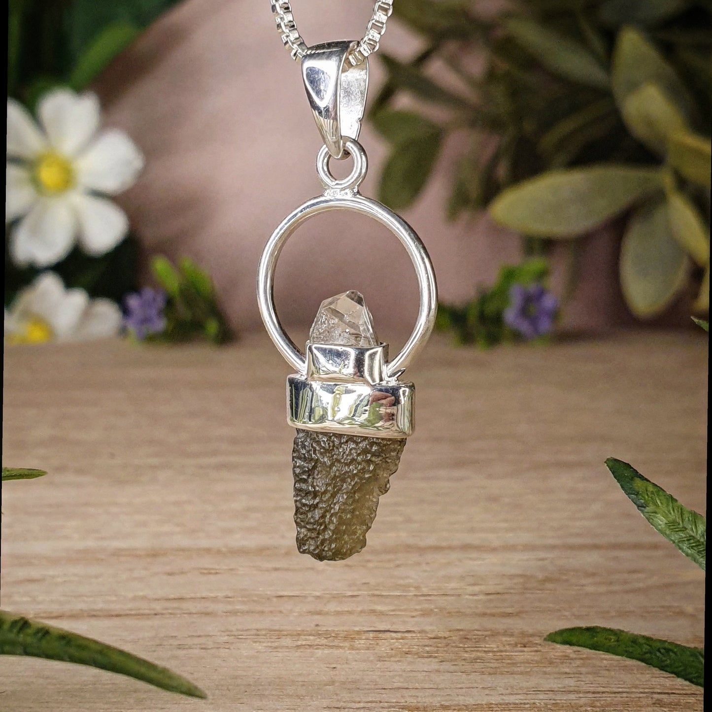 Moldavite, Herkimer Diamond Pendant (mx734)