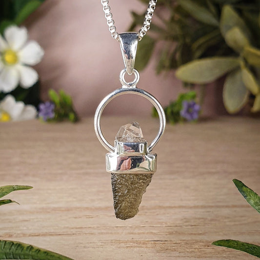 Moldavite, Herkimer Diamond Pendant (mx734)