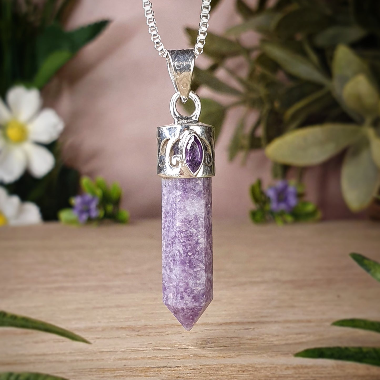 Lepidolite, Amethyst Pendant (mx823)