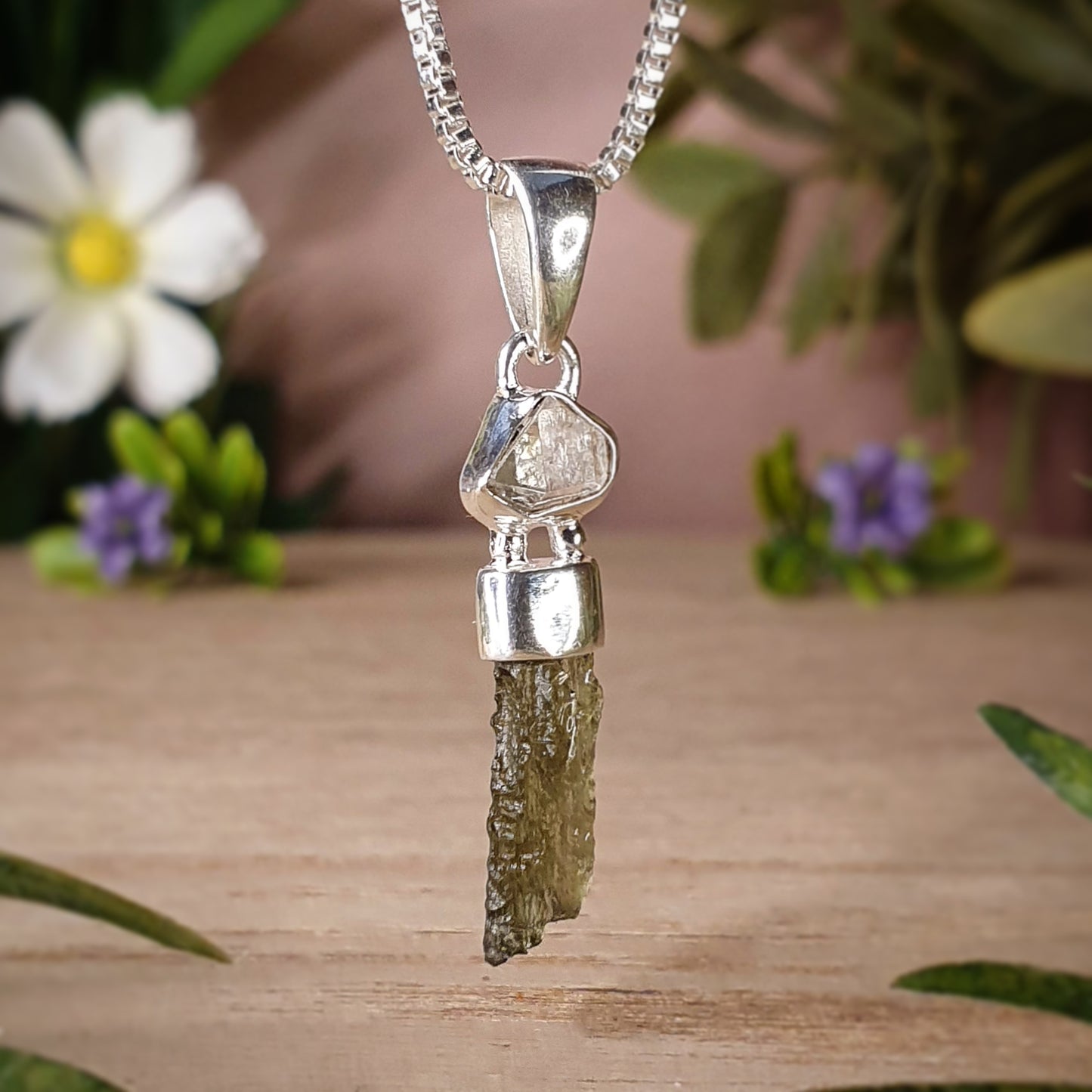 Moldavite, Herkimer Pendant (mx762)