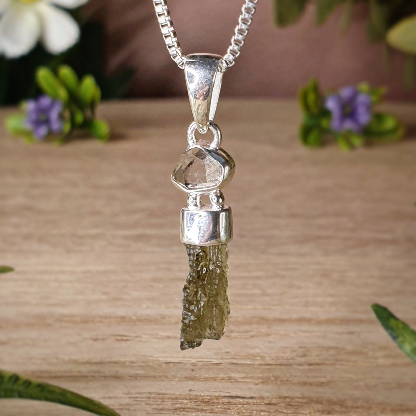 Moldavite, Herkimer Pendant (mx762)