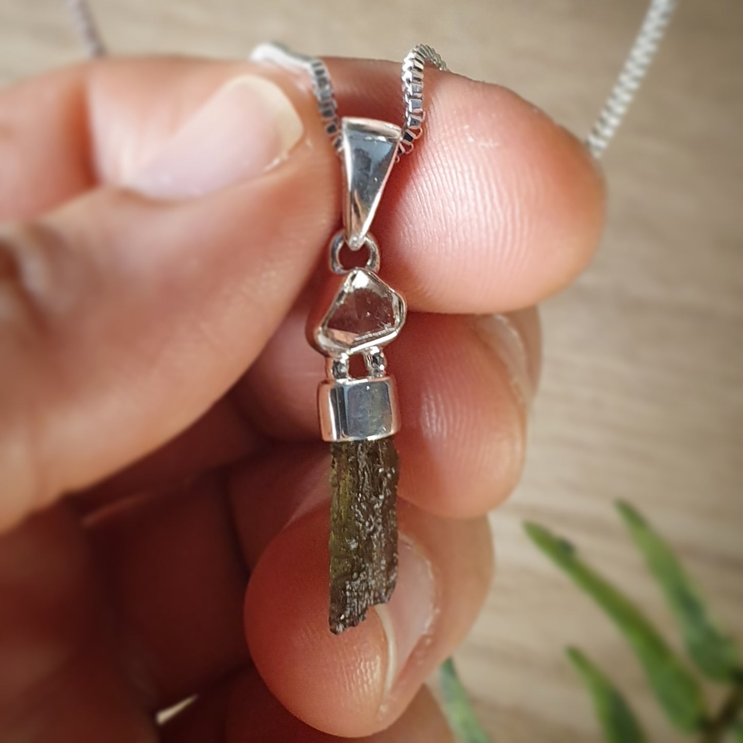 Moldavite, Herkimer Pendant (mx762)