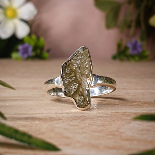 Moldavite Ring - size 8.5 (mx701)