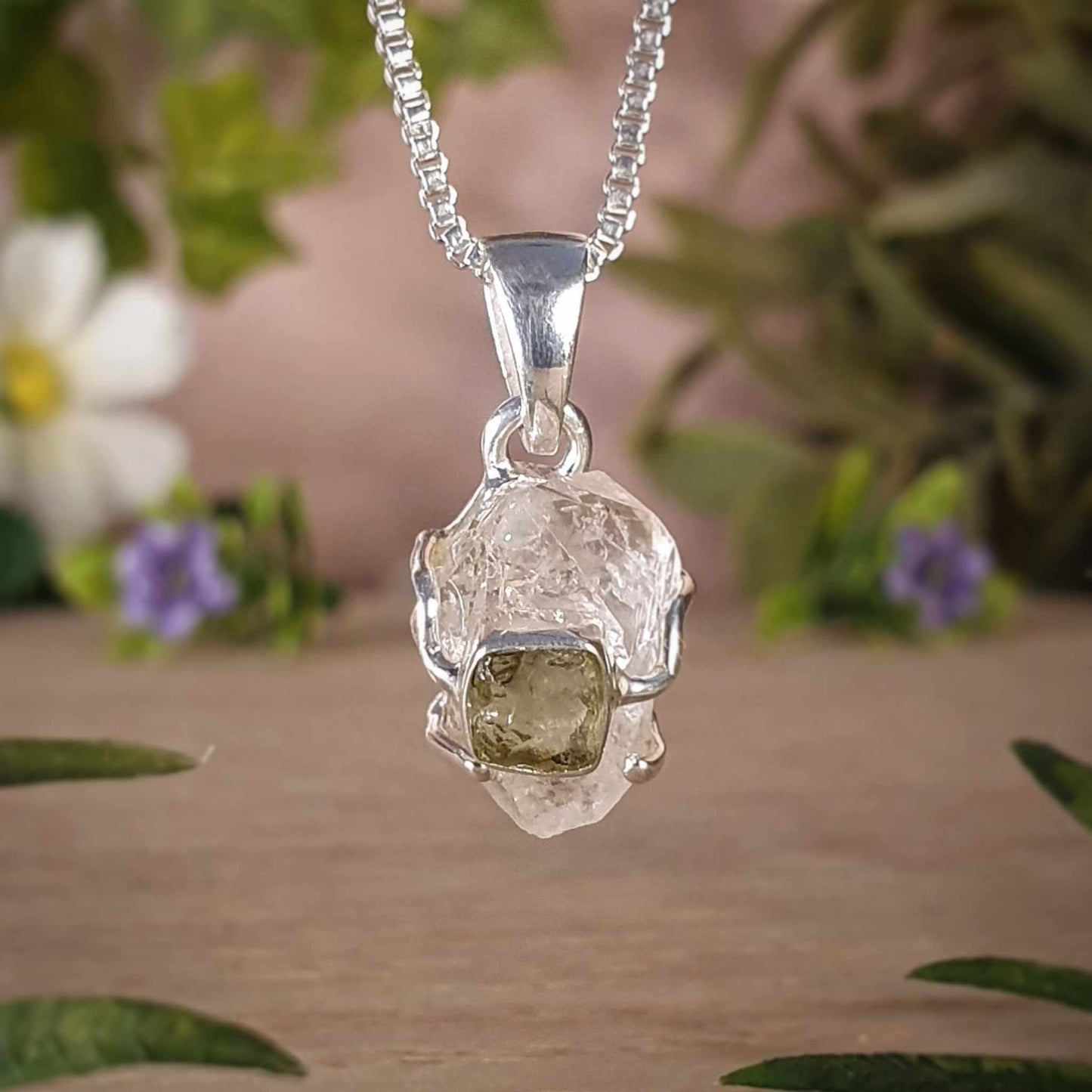 Moldavite, Herkimer Diamond Pendant (mx799)