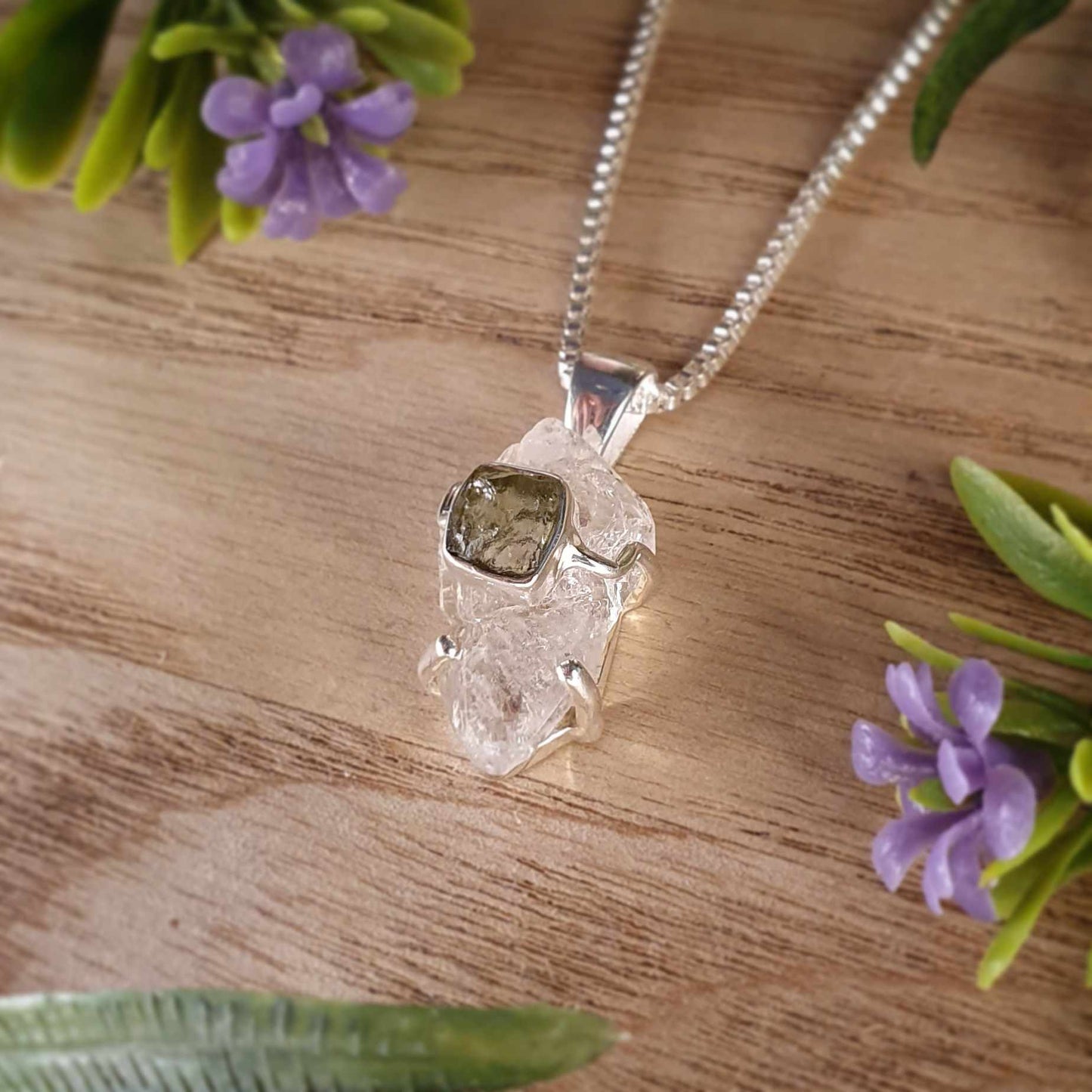 Moldavite, Herkimer Diamond Pendant (mx799)