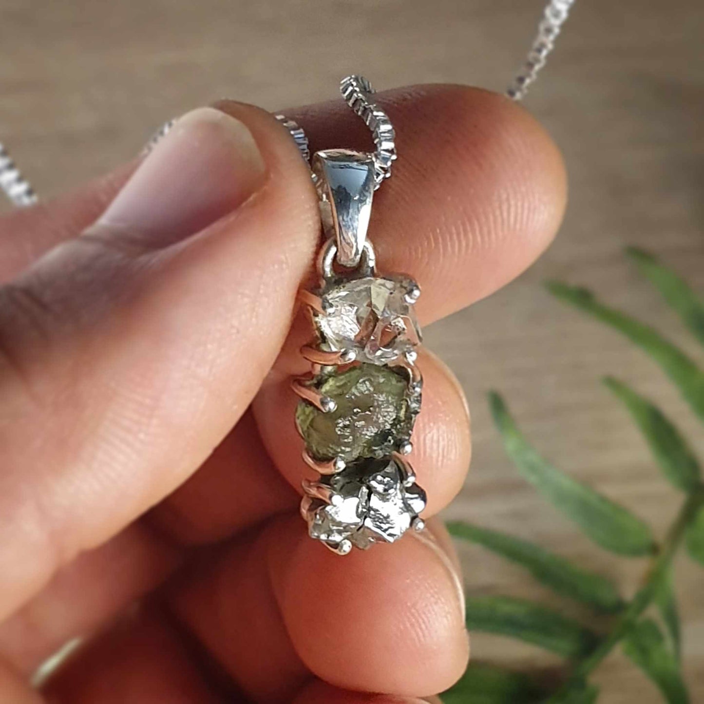 Super Trio Pendant - Moldavite - (mx796)