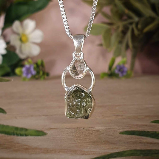 Moldavite, Herkimer Diamond Pendant (mx798)