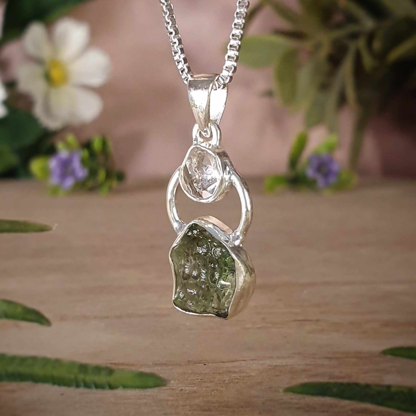 Moldavite, Herkimer Diamond Pendant (mx798)