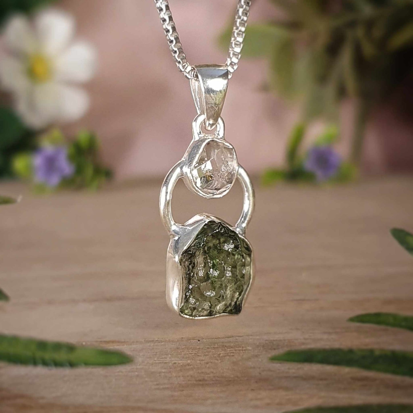 Moldavite, Herkimer Diamond Pendant (mx798)