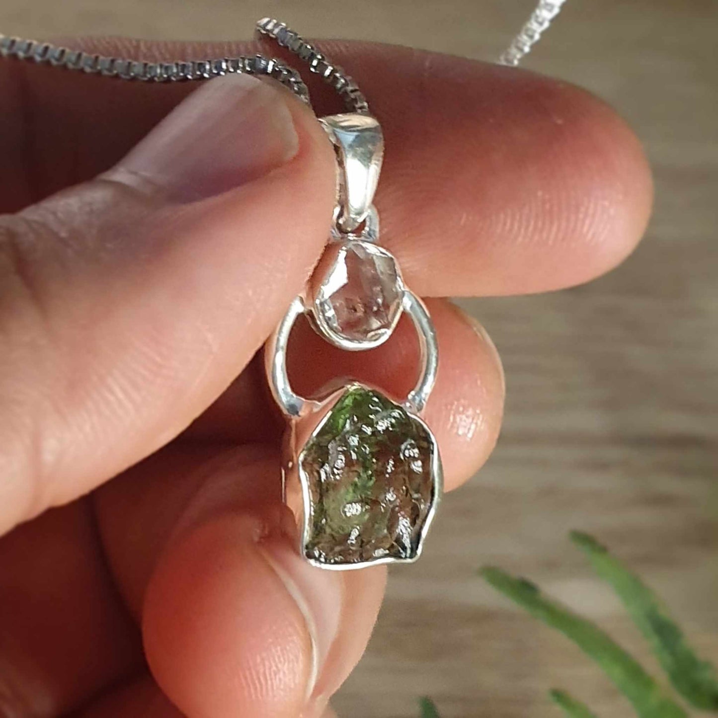 Moldavite, Herkimer Diamond Pendant (mx798)